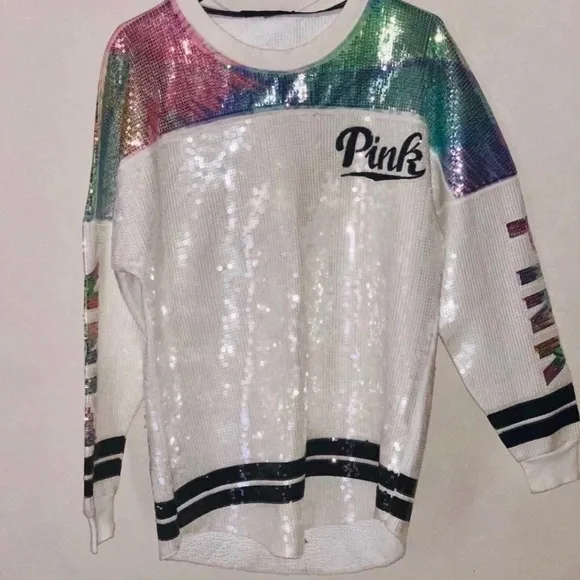 Victoria’s Secret Pink Limited Release Full Sequin Crewneck Sweater- Medium - Picture 2 of 14